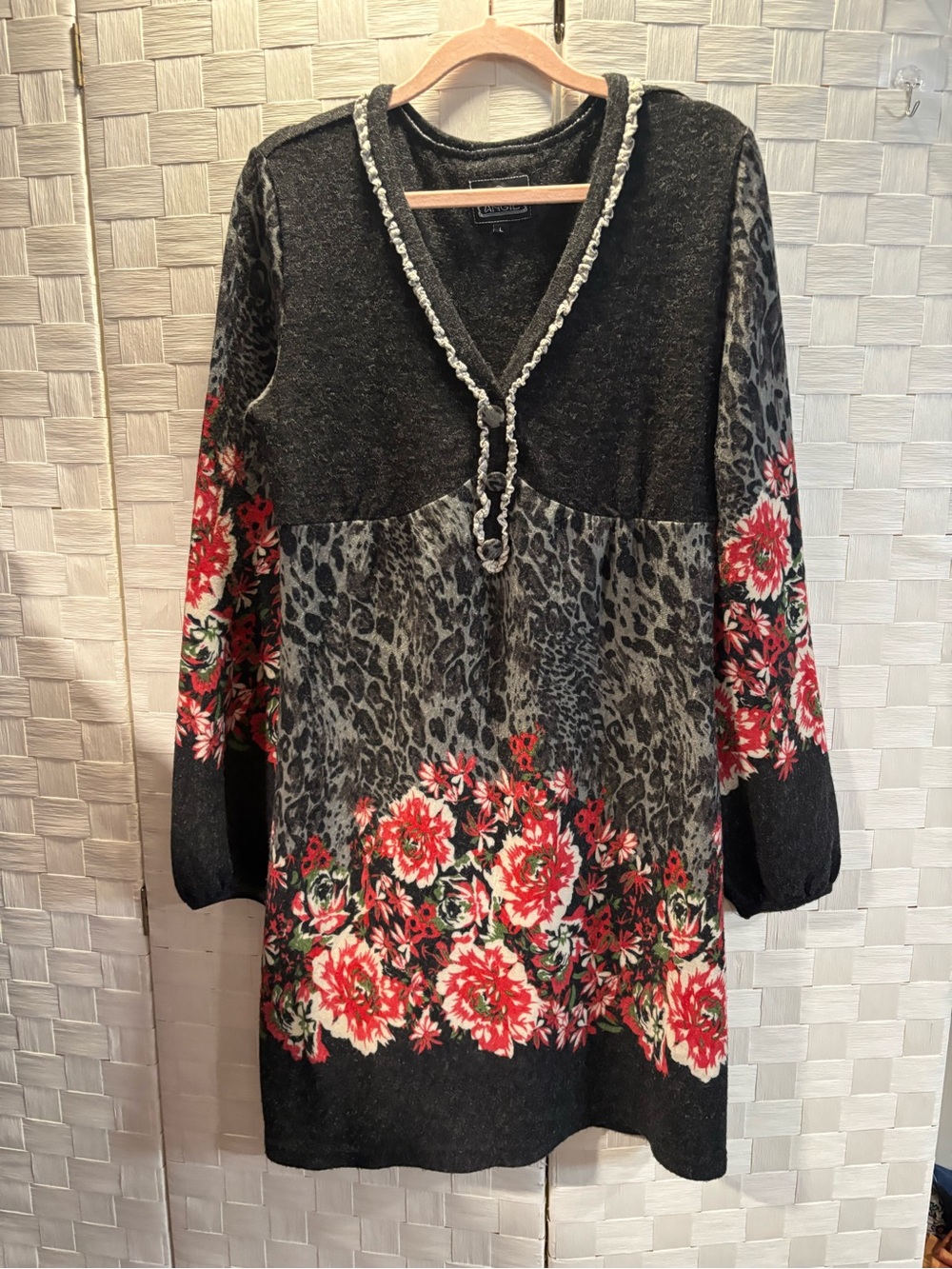 Angie L Floral & Leopard-Print V-Neck Dress, feminine, bohemian, eclectic, Y2K